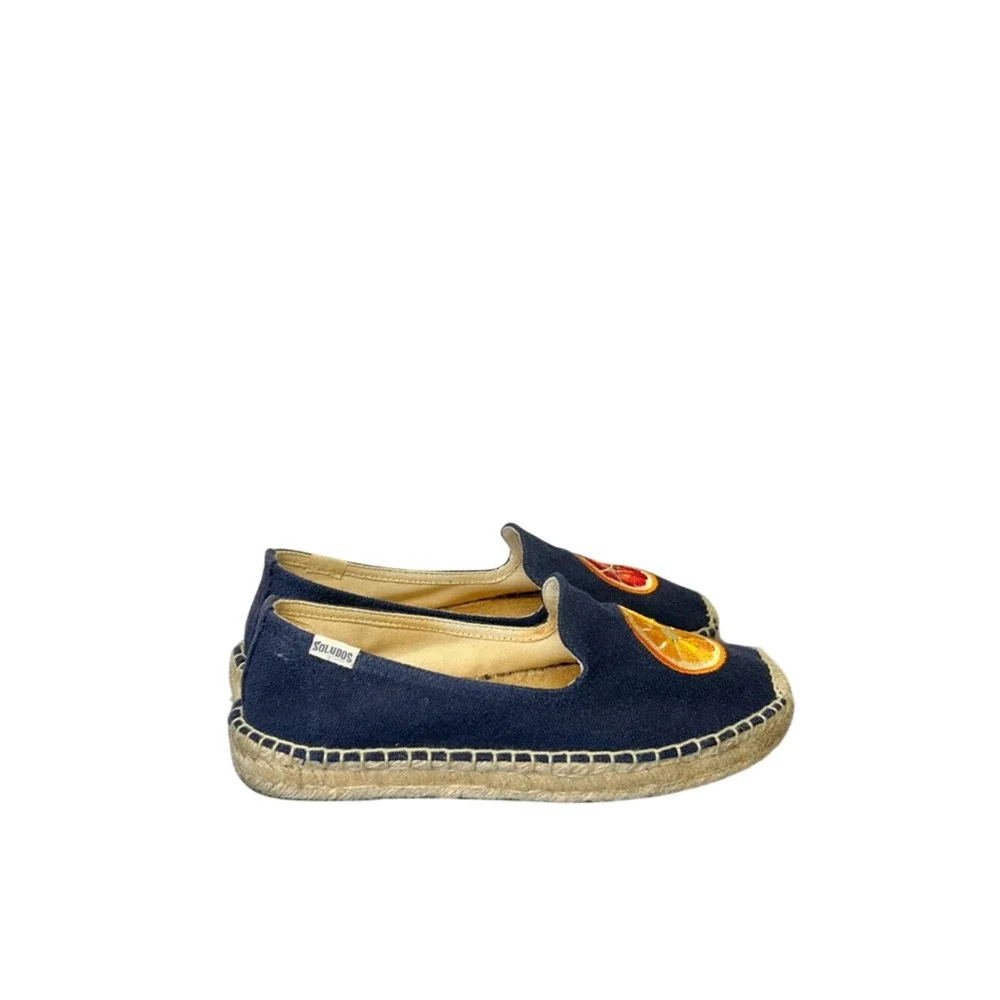 Soludos Navy Blue Citrus Fruit‎ Embroidered Espadrilles Size 7.5 Summer Shoe